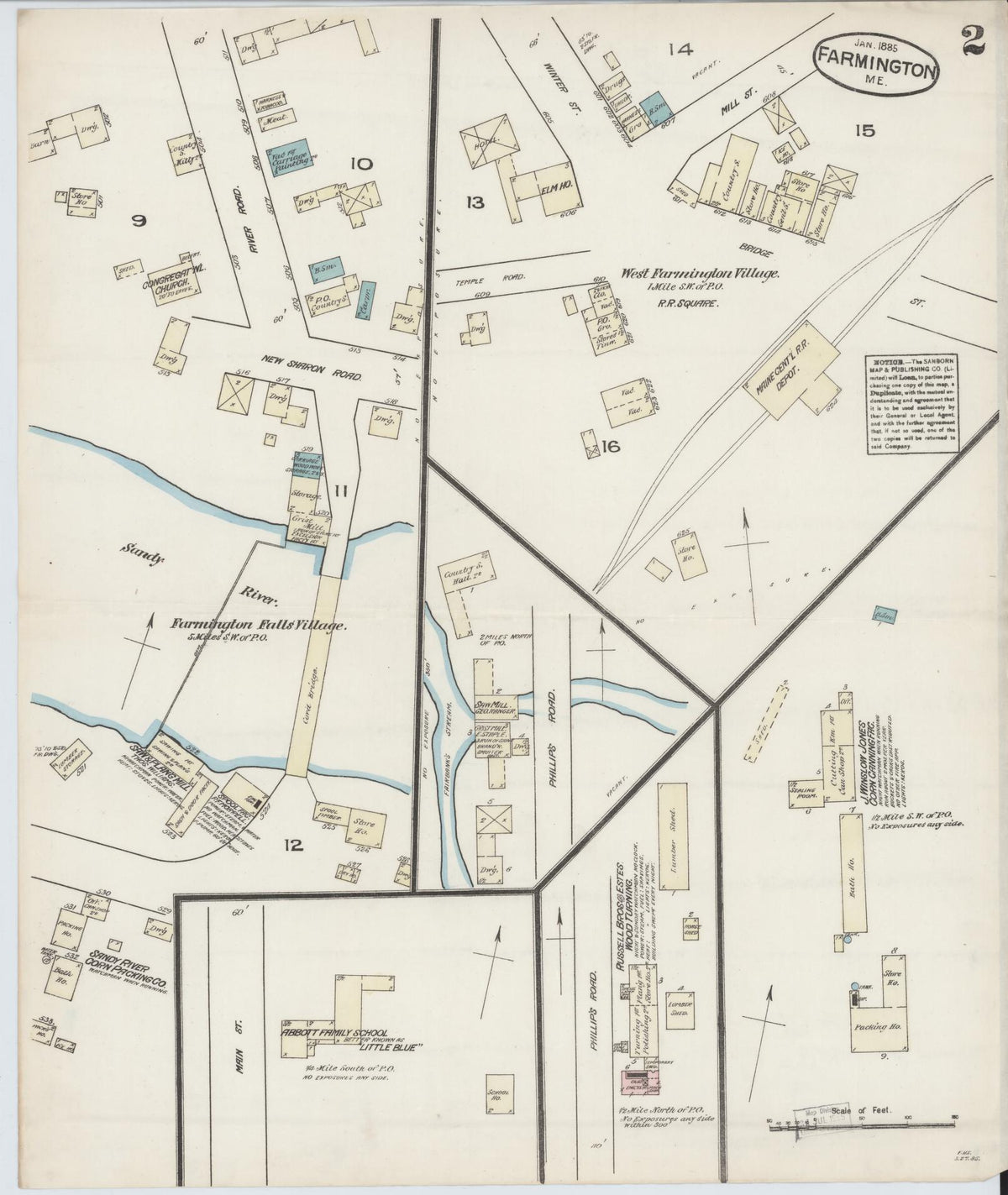 Sanborn Fire Insurance Map from Farmington, Franklin County, Maine (1885), Sheet #0002 - Complete Map Set gallery image, historic Sanborn map, vintage wall art, Maine Maine
