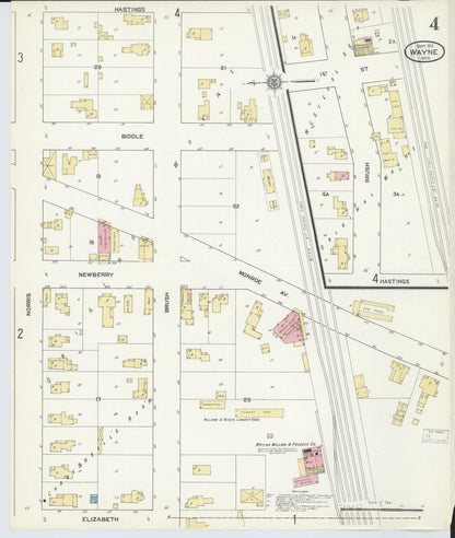 Sanborn Fire Insurance Map from Wayne, Wayne County, Michigan (1912), Sheet #0004 - Historic Sanborn Fire Insurance Map Print, vintage old map wall art, antique decor, genealogy gift, Michigan Michigan map