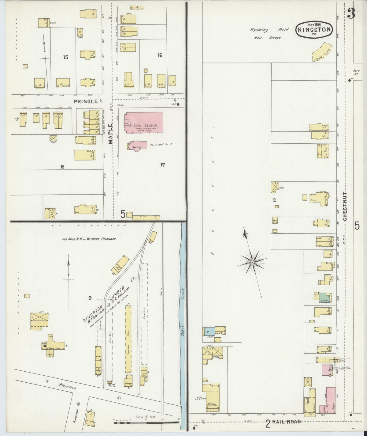 Sanborn Fire Insurance Map from Kingston, Luzerne County, Pennsylvania (1896), Sheet #0003 - Historic Sanborn Fire Insurance Map Print, vintage old map wall art, antique decor, genealogy gift, Pennsylvania Pennsylvania map