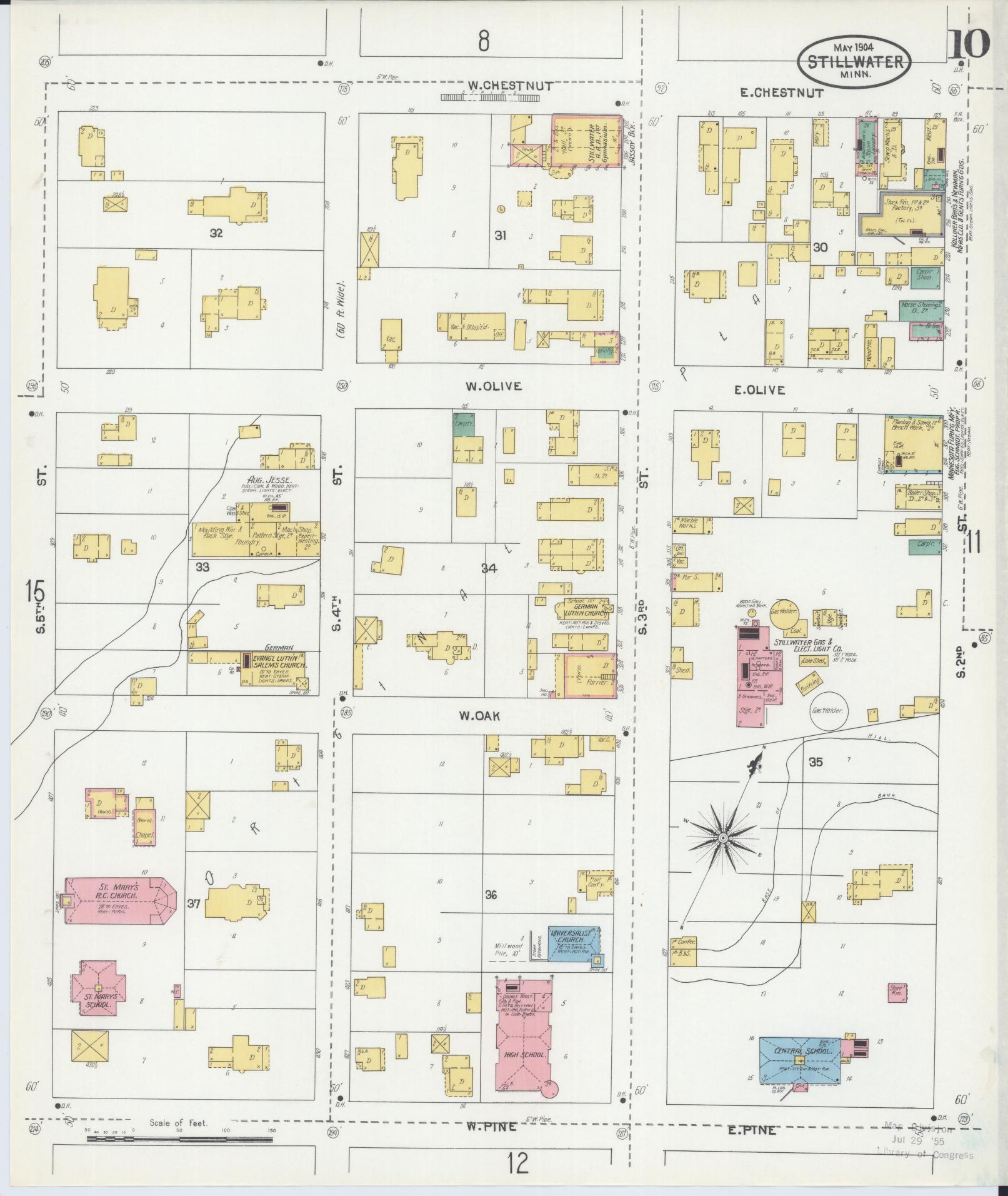 Sanborn Fire Insurance Map from Stillwater, Washington County, Minnesota (1904), Sheet #0010 - Historic Sanborn Fire Insurance Map Print, vintage old map wall art, antique decor, genealogy gift, Minnesota Minnesota map