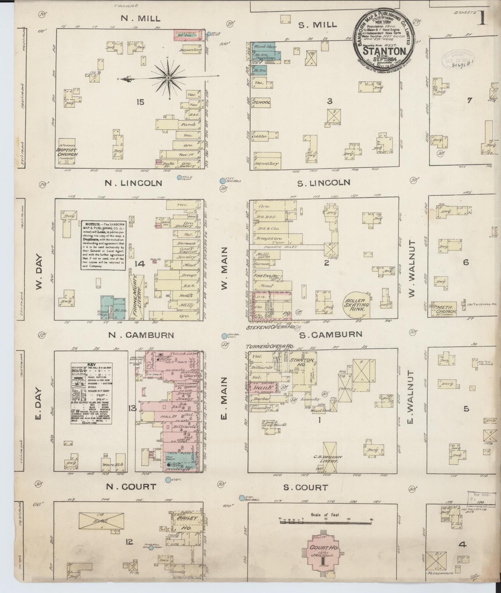 Sanborn Fire Insurance Map from Stanton, Montcalm County, Michigan (1884), Sheet #0001 - Complete Map Set gallery image, historic Sanborn map, vintage wall art, Michigan Michigan