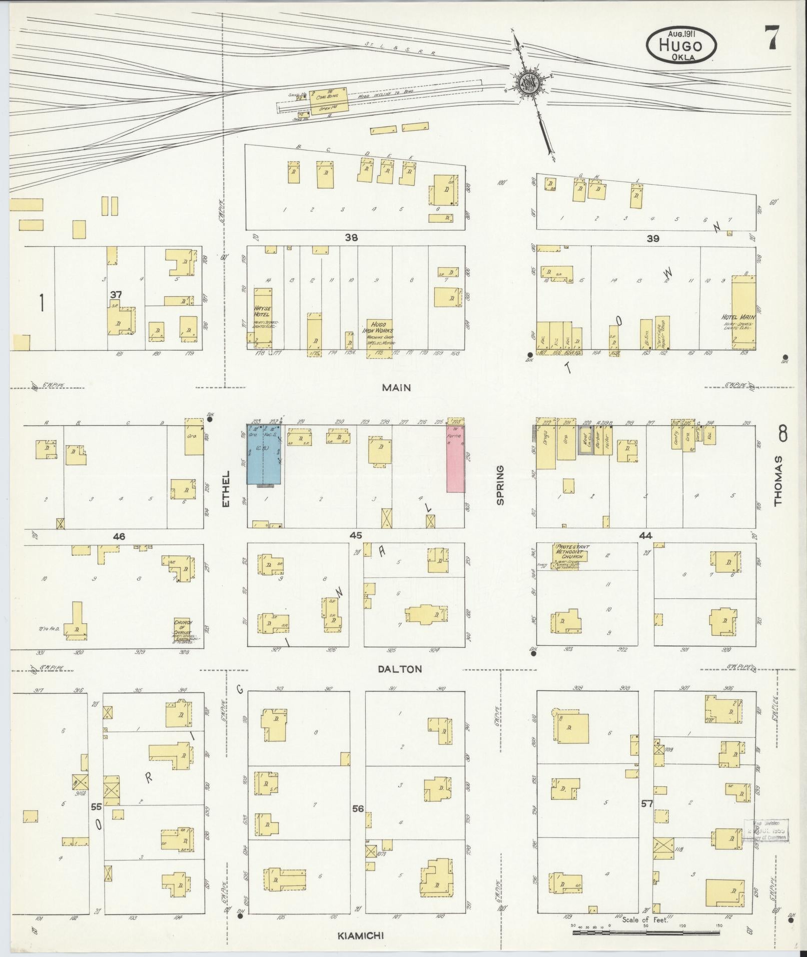 Sanborn Fire Insurance Map from Hugo, Choctaw County, Oklahoma (1911), Sheet #0007 - Complete Map Set gallery image, historic Sanborn map, vintage wall art, Oklahoma Oklahoma