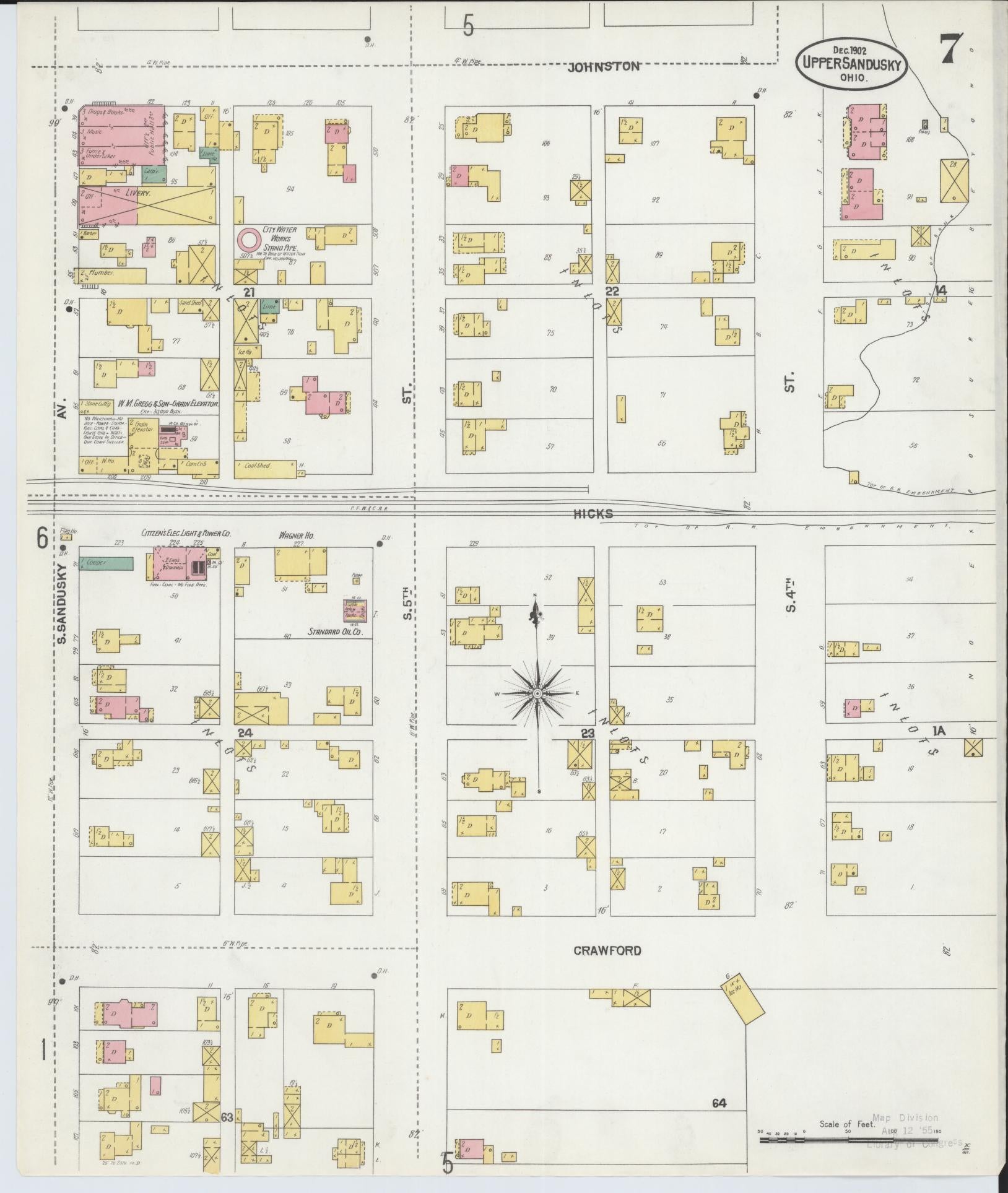 Sanborn Fire Insurance Map from Upper Sandusky, Wyandot County, Ohio (1902), Sheet #0007 - Historic Sanborn Fire Insurance Map Print, vintage old map wall art, antique decor, genealogy gift, Ohio Ohio map