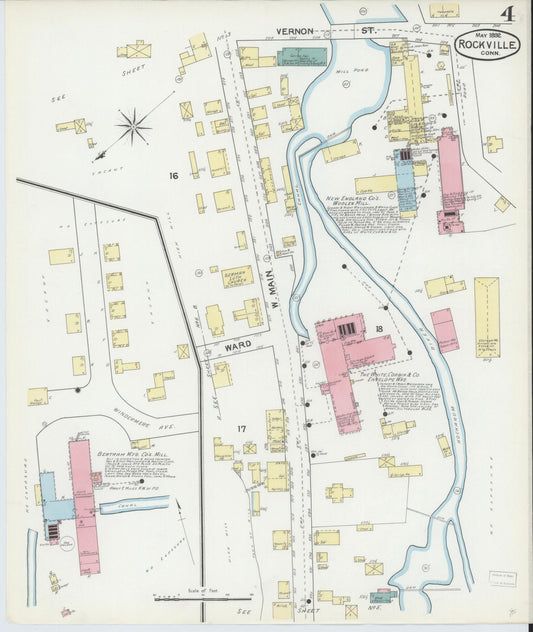 Sanborn Fire Insurance Map from Rockville, Tolland County, Connecticut (1892), Sheet #0004 - Historic Sanborn Fire Insurance Map Print, vintage old map wall art, antique decor, genealogy gift, Connecticut Connecticut map