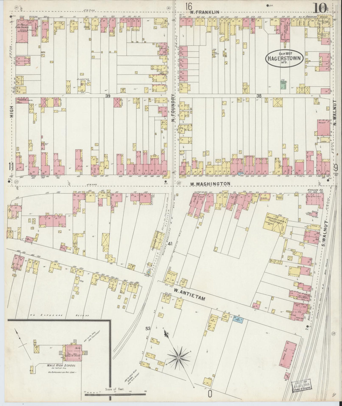 Sanborn Fire Insurance Map from Hagerstown, Washington County, Maryland (1897), Sheet #0010 - Historic Sanborn Fire Insurance Map Print, vintage old map wall art, antique decor, genealogy gift, Maryland Maryland map