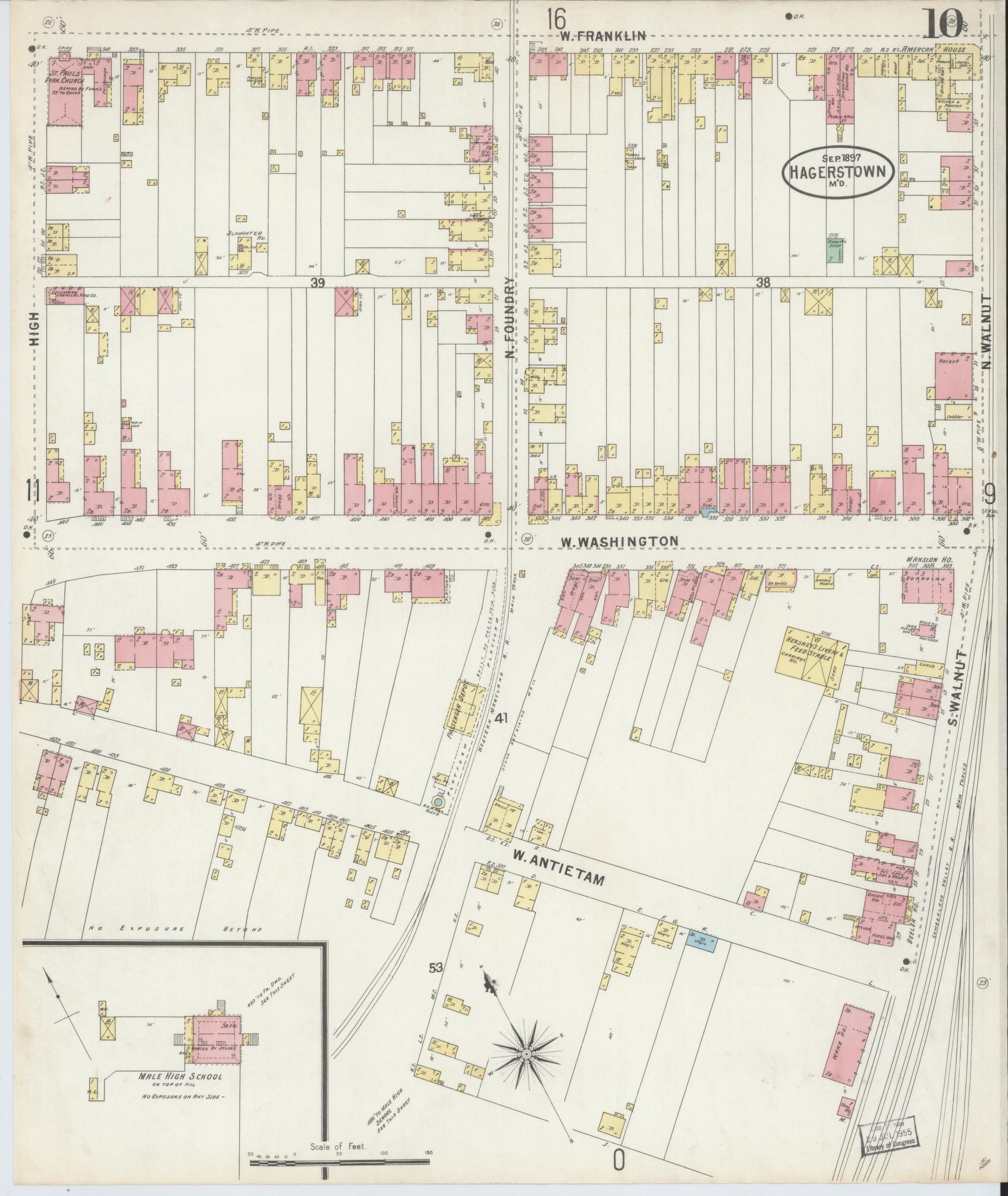 Sanborn Fire Insurance Map from Hagerstown, Washington County, Maryland (1897), Sheet #0010 - Historic Sanborn Fire Insurance Map Print, vintage old map wall art, antique decor, genealogy gift, Maryland Maryland map