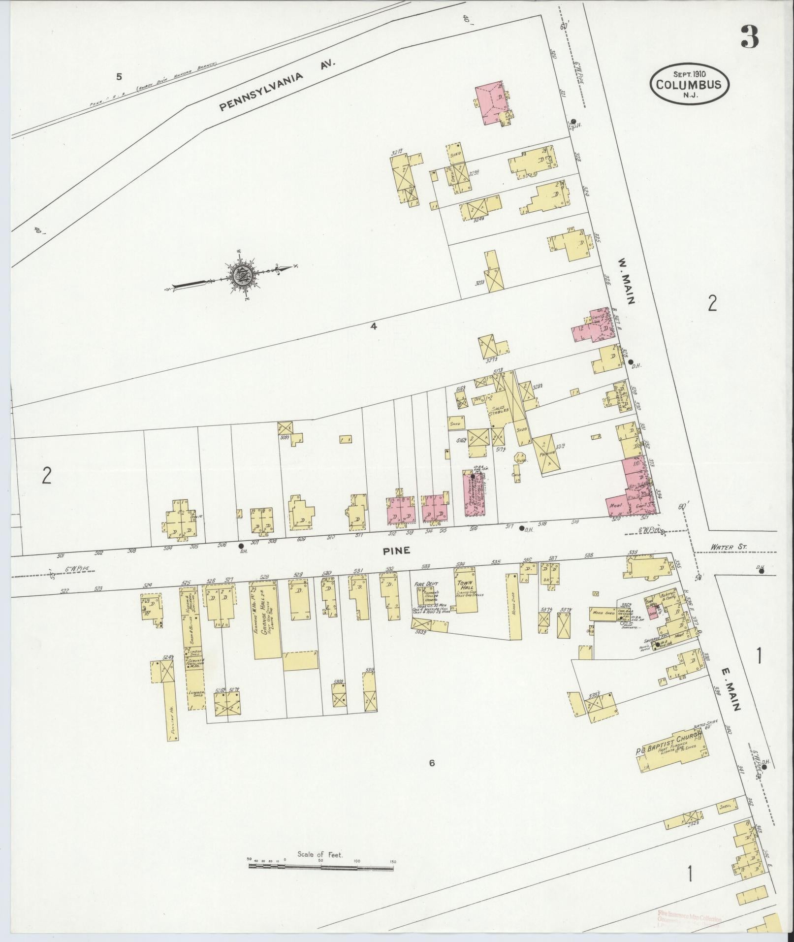 Sanborn Fire Insurance Map from Columbus, Burlington County, New Jersey (1910), Sheet #0003 - Complete Map Set gallery image, historic Sanborn map, vintage wall art, New Jersey New Jersey