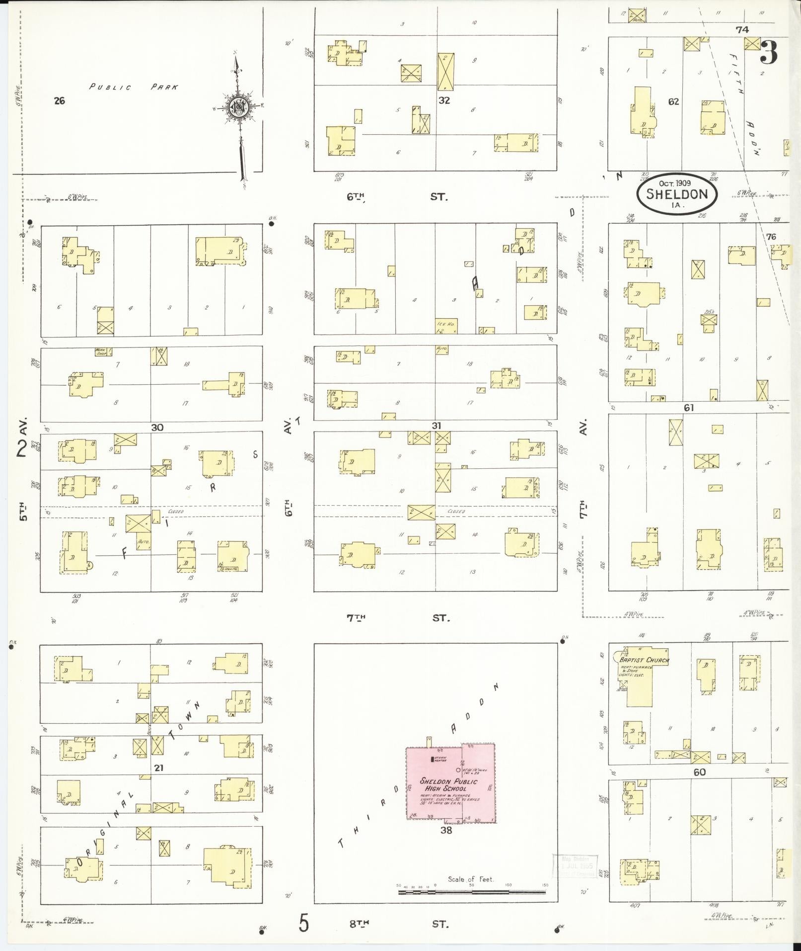 Sanborn Fire Insurance Map from Sheldon, O'Brien County, Iowa (1909), Sheet #0003 - Historic Sanborn Fire Insurance Map Print, vintage old map wall art