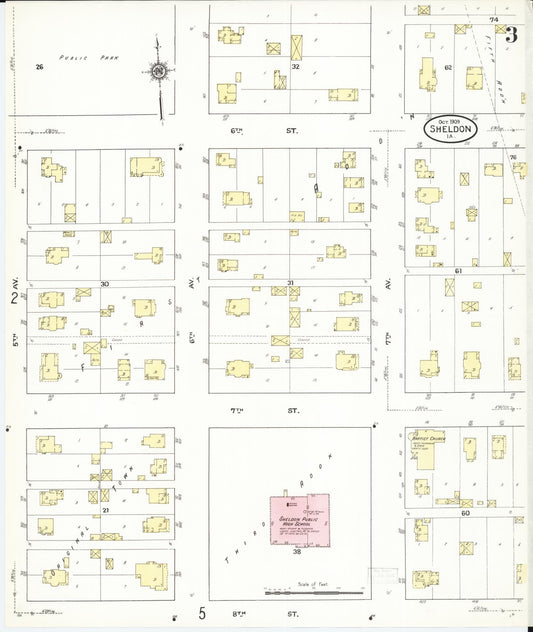 Sanborn Fire Insurance Map from Sheldon, O'Brien County, Iowa (1909), Sheet #0003 - Historic Sanborn Fire Insurance Map Print, vintage old map wall art