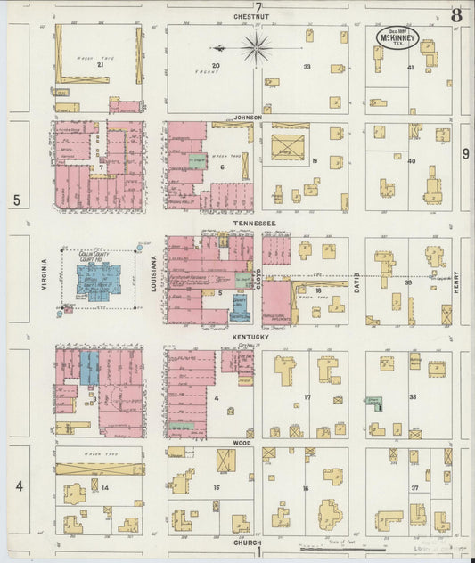 Sanborn Fire Insurance Map from McKinney, Collin County, Texas (1897), Sheet #0008 - Historic Sanborn Fire Insurance Map Print, vintage old map wall art, antique decor, genealogy gift, Texas Texas map