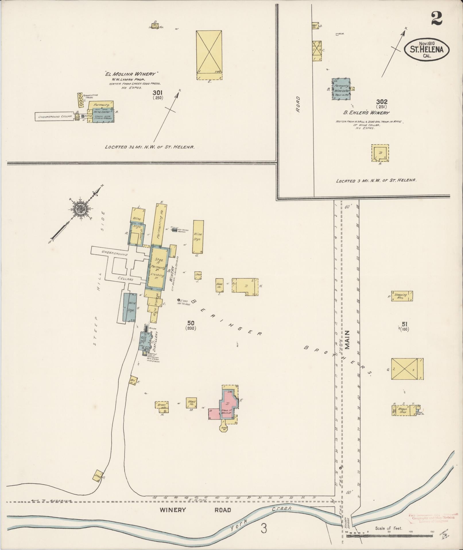 Sanborn Fire Insurance Map from Saint Helena, Napa County, California (1910), Sheet #0002 - Complete Map Set gallery image, historic Sanborn map, vintage wall art, California California