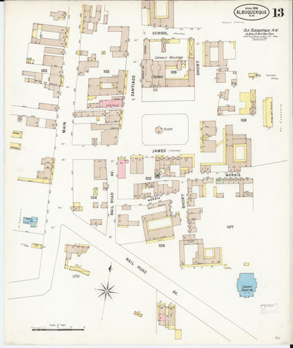 Sanborn Fire Insurance Map from Albuquerque, Bernalillo County, New Mexico (1898), Sheet #0013 - Complete Map Set gallery image, historic Sanborn map, vintage wall art, New Mexico New Mexico