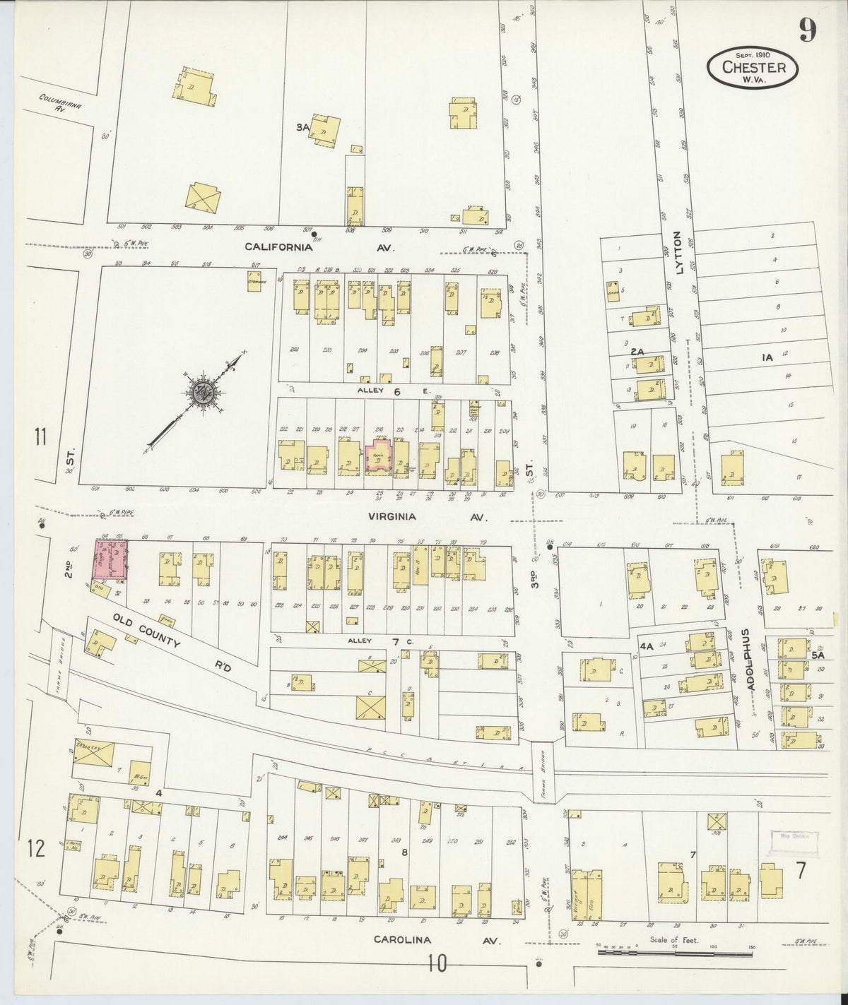 Sanborn Fire Insurance Map from Chester, Hancock County, West Virginia (1910), Sheet #0009 - Complete Map Set gallery image, historic Sanborn map, vintage wall art, West Virginia West Virginia