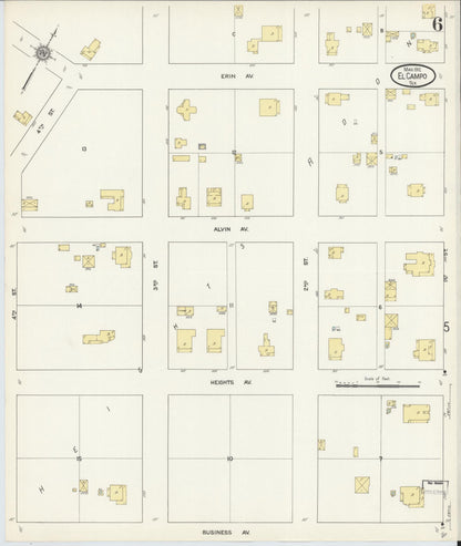 Sanborn Fire Insurance Map from El Campo, Wharton County, Texas (1912), Sheet #0006 - Historic Sanborn Fire Insurance Map Print, vintage old map wall art, antique decor, genealogy gift, Texas Texas map