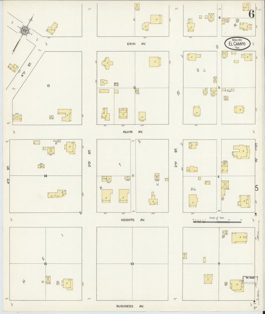 Sanborn Fire Insurance Map from El Campo, Wharton County, Texas (1912), Sheet #0006 - Historic Sanborn Fire Insurance Map Print, vintage old map wall art, antique decor, genealogy gift, Texas Texas map