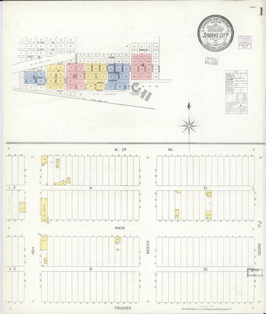 Sanborn Fire Insurance Map from Sparks, Washoe County, Nevada (1904), Sheet #0001 - Historic Sanborn Fire Insurance Map Print, vintage old map wall art, antique decor, genealogy gift, Nevada Nevada map
