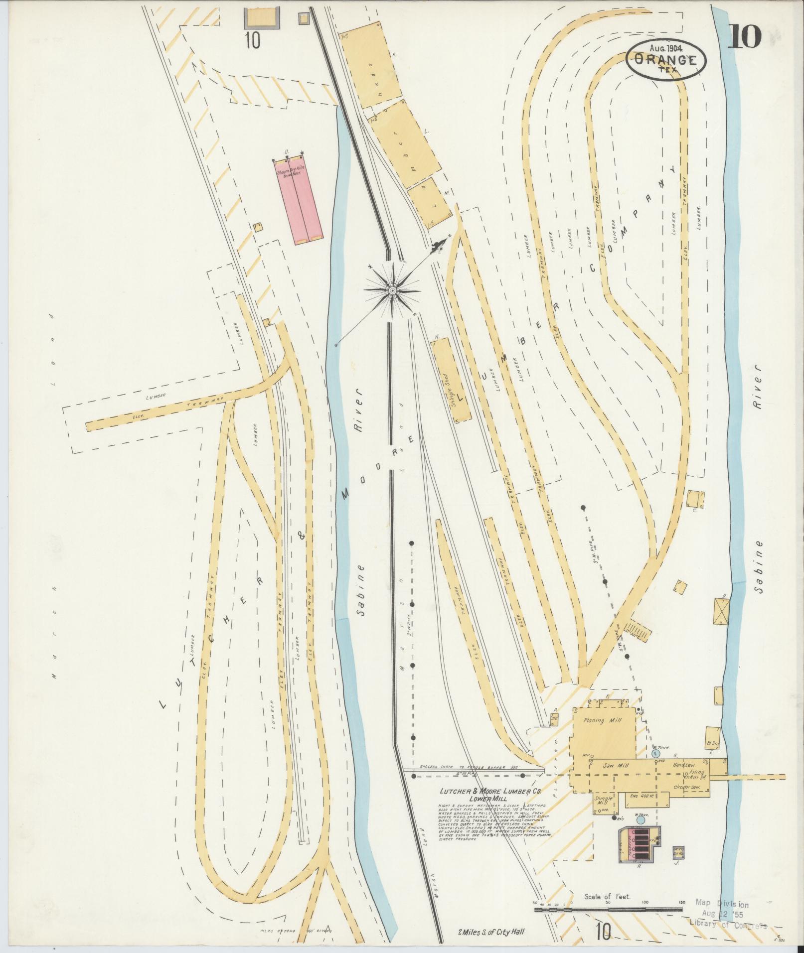 Sanborn Fire Insurance Map from Orange, Orange County, Texas (1904), Sheet #0010 - Historic Sanborn Fire Insurance Map Print, vintage old map wall art, antique decor, genealogy gift, Texas Texas map