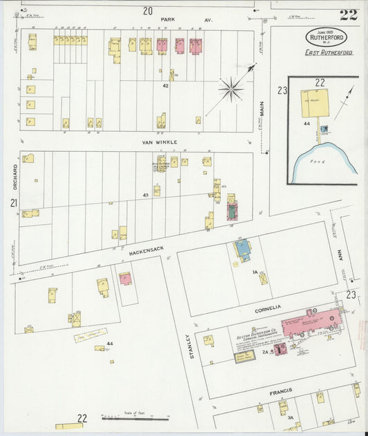 Sanborn Fire Insurance Map from Rutherford, Bergen County, New Jersey (1909), Sheet #0022 - Historic Sanborn Fire Insurance Map Print, vintage old map wall art, antique decor, genealogy gift, New Jersey New Jersey map