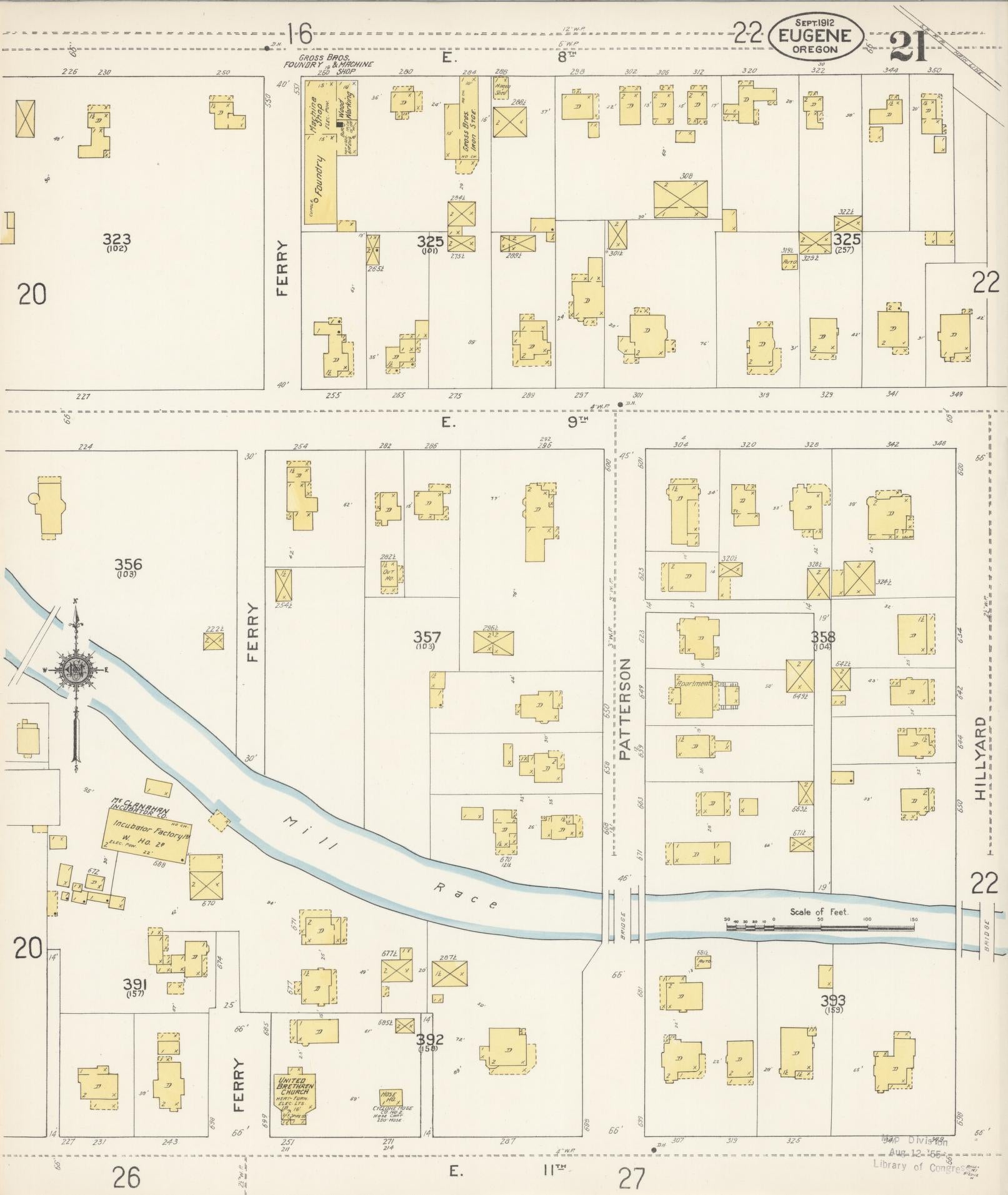 Sanborn Fire Insurance Map from Eugene, Lane County, Oregon (1912), Sheet #0021 - Historic Sanborn Fire Insurance Map Print, vintage old map wall art, antique decor, genealogy gift, Oregon Oregon map