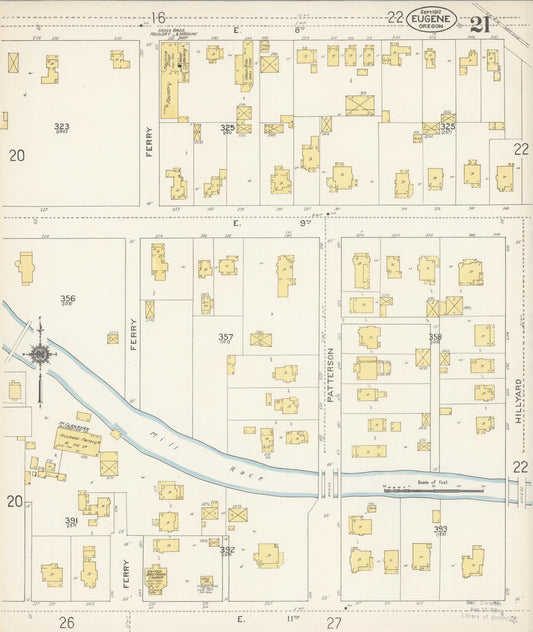 Sanborn Fire Insurance Map from Eugene, Lane County, Oregon (1912), Sheet #0021 - Historic Sanborn Fire Insurance Map Print, vintage old map wall art, antique decor, genealogy gift, Oregon Oregon map