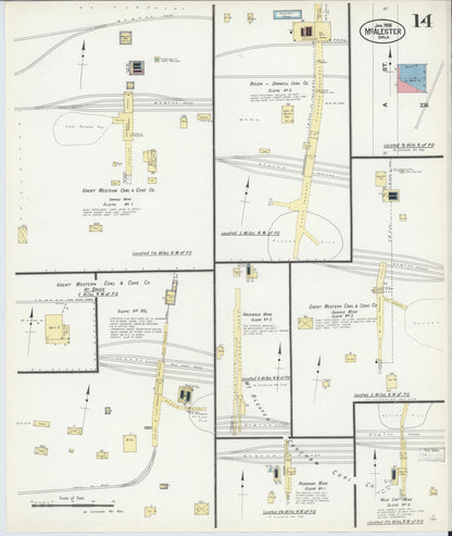 Sanborn Fire Insurance Map from McAlester, Pittsburg County, Oklahoma (1908), Sheet #0014 - Complete Map Set gallery image, historic Sanborn map, vintage wall art, Oklahoma Oklahoma