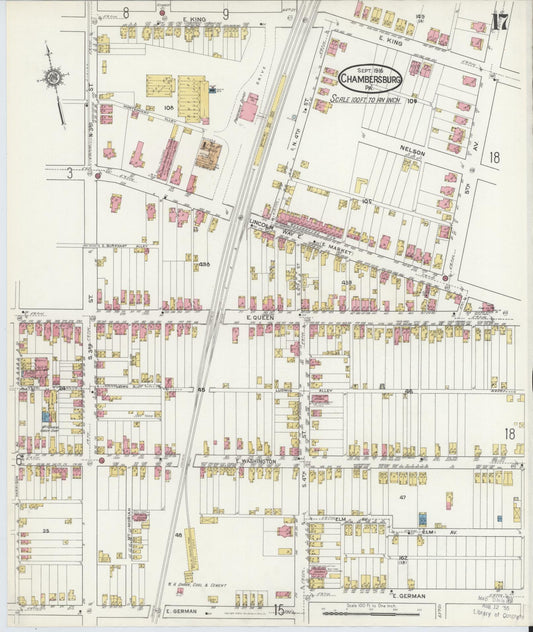 Sanborn Fire Insurance Map from Chambersburg, Franklin County, Pennsylvania (1916), Sheet #0017 - Historic Sanborn Fire Insurance Map Print, vintage old map wall art, antique decor, genealogy gift, Pennsylvania Pennsylvania map