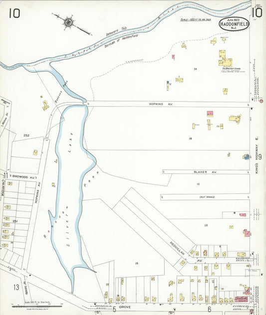 Sanborn Fire Insurance Map from Haddonfield, Camden County, New Jersey (1923), Sheet #0010 - Historic Sanborn Fire Insurance Map Print, vintage old map wall art, antique decor, genealogy gift, New Jersey New Jersey map