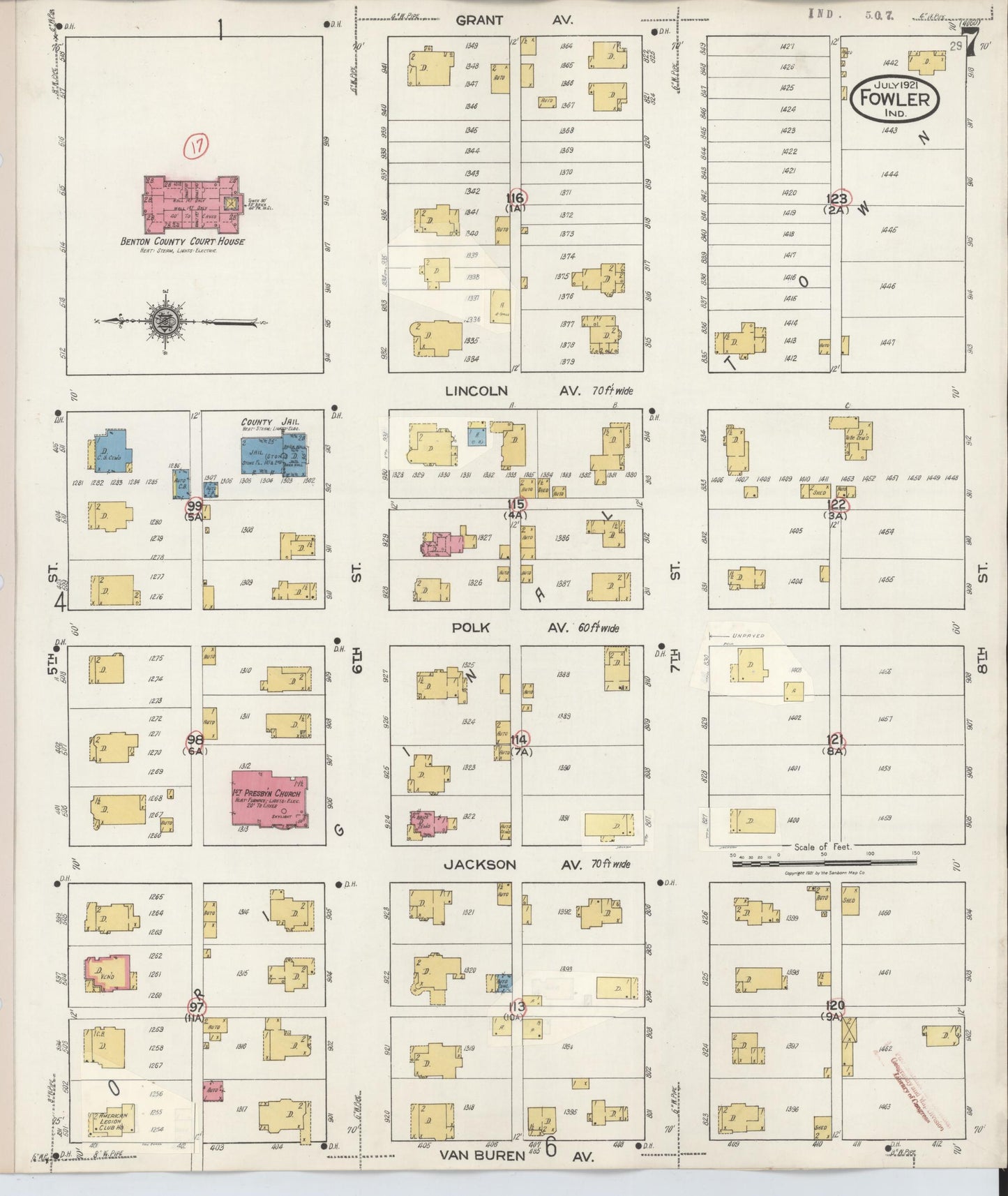 Sanborn Fire Insurance Map from Fowler, Benton County, Indiana (1932), Sheet #0007 - Complete Map Set gallery image, historic Sanborn map, vintage wall art, Indiana Indiana