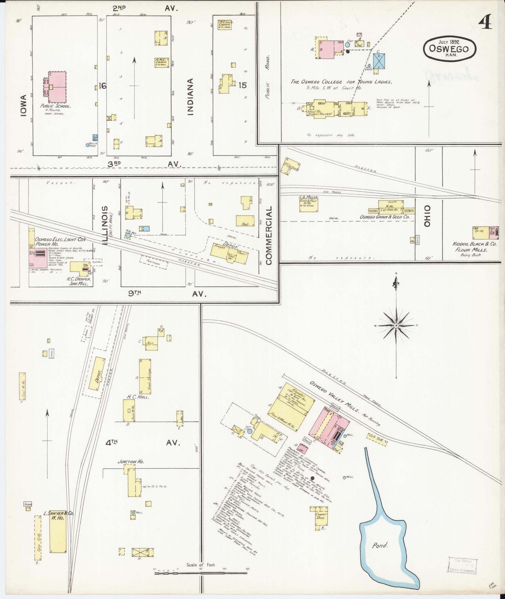 Sanborn Fire Insurance Map from Oswego, Labette County, Kansas (1892), Sheet #0004 - Complete Map Set gallery image, historic Sanborn map, vintage wall art, Kansas Kansas
