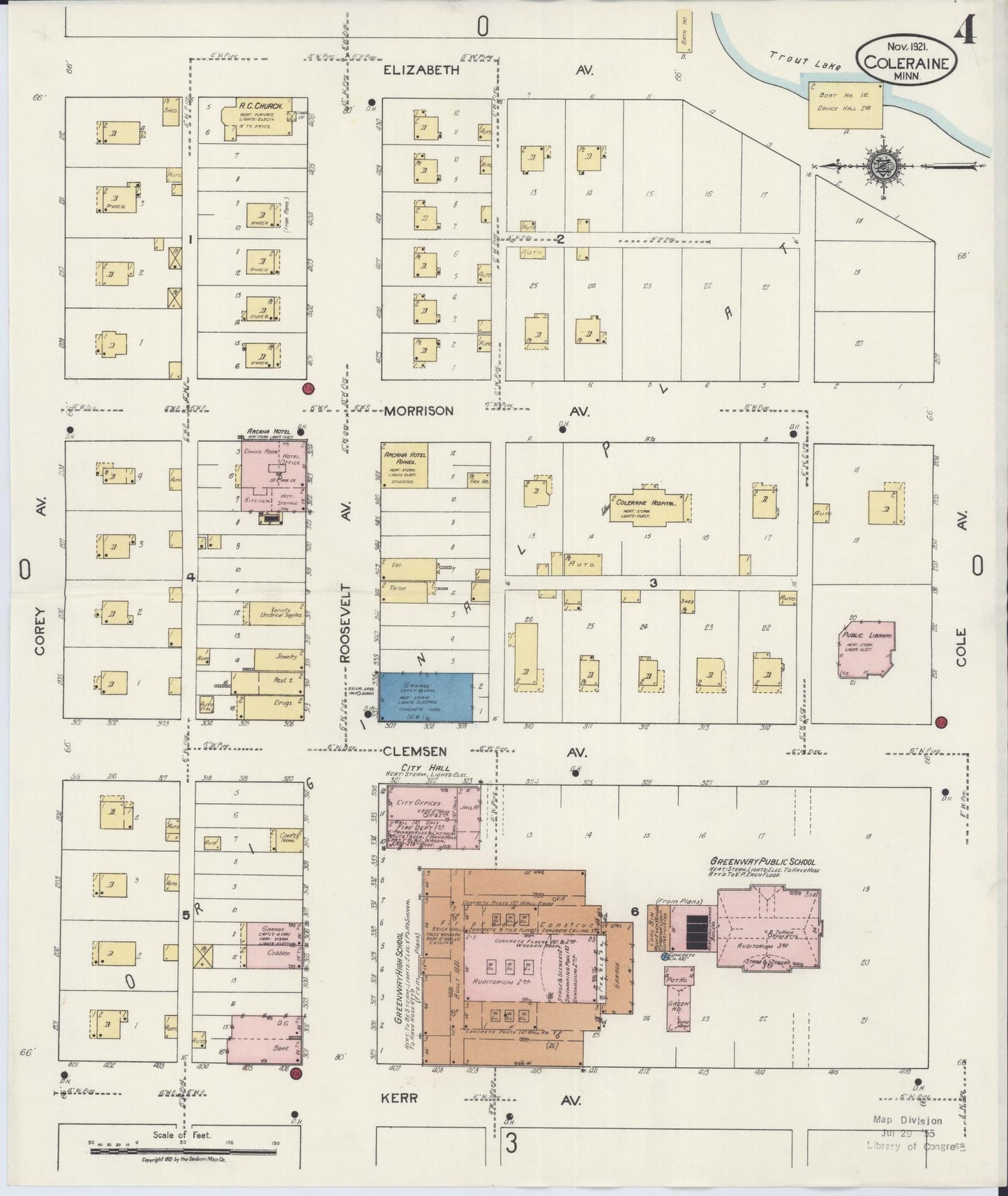 Sanborn Fire Insurance Map from Coleraine, Itasca County, Minnesota (1921), Sheet #0004 - Historic Sanborn Fire Insurance Map Print, vintage old map wall art, antique decor, genealogy gift, Minnesota Minnesota map