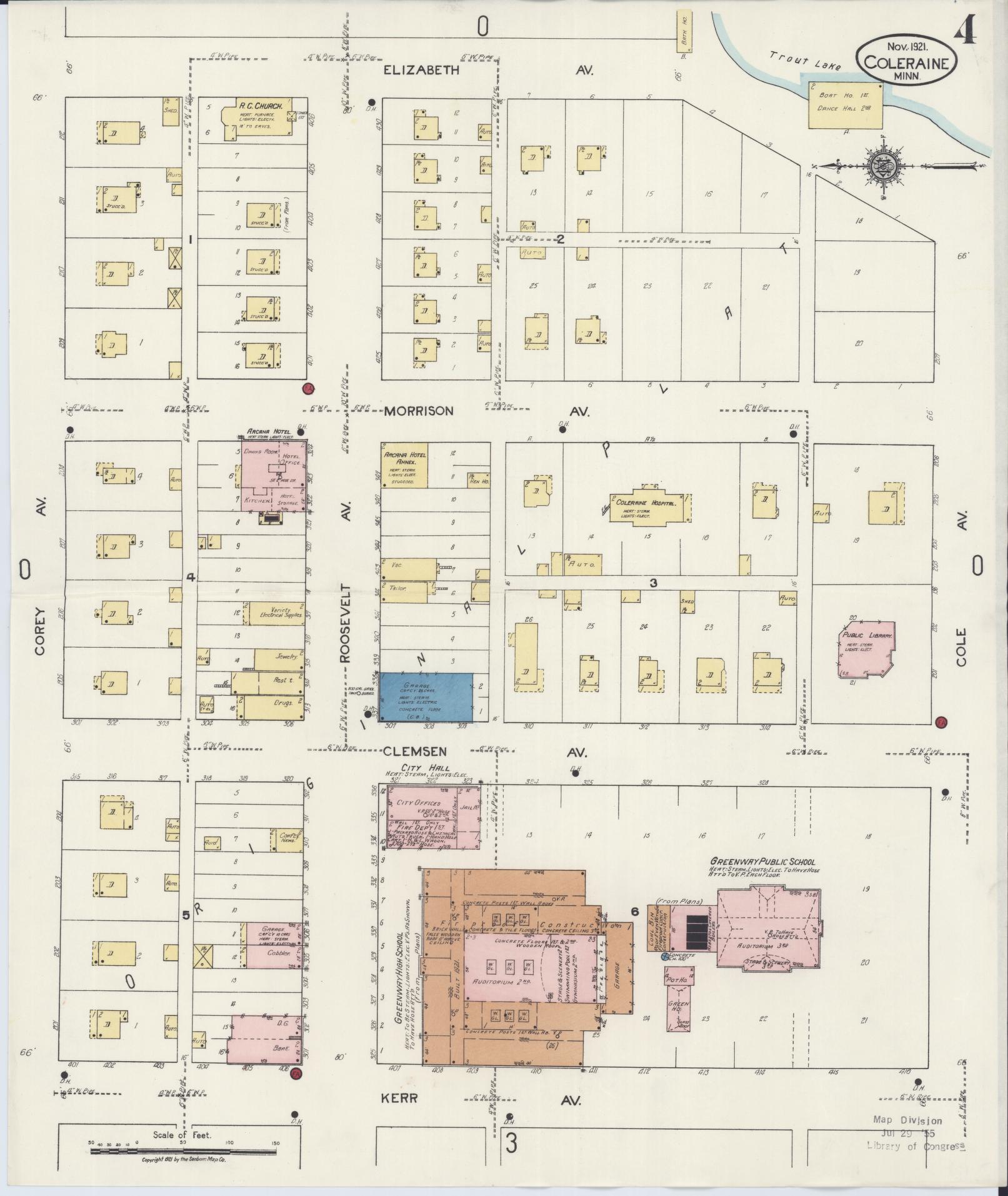 Sanborn Fire Insurance Map from Coleraine, Itasca County, Minnesota (1921), Sheet #0004 - Historic Sanborn Fire Insurance Map Print, vintage old map wall art, antique decor, genealogy gift, Minnesota Minnesota map