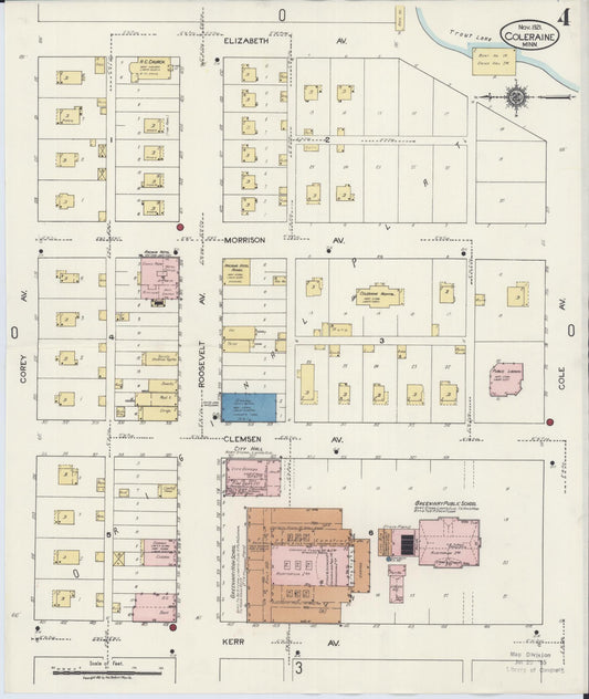 Sanborn Fire Insurance Map from Coleraine, Itasca County, Minnesota (1921), Sheet #0004 - Historic Sanborn Fire Insurance Map Print, vintage old map wall art, antique decor, genealogy gift, Minnesota Minnesota map