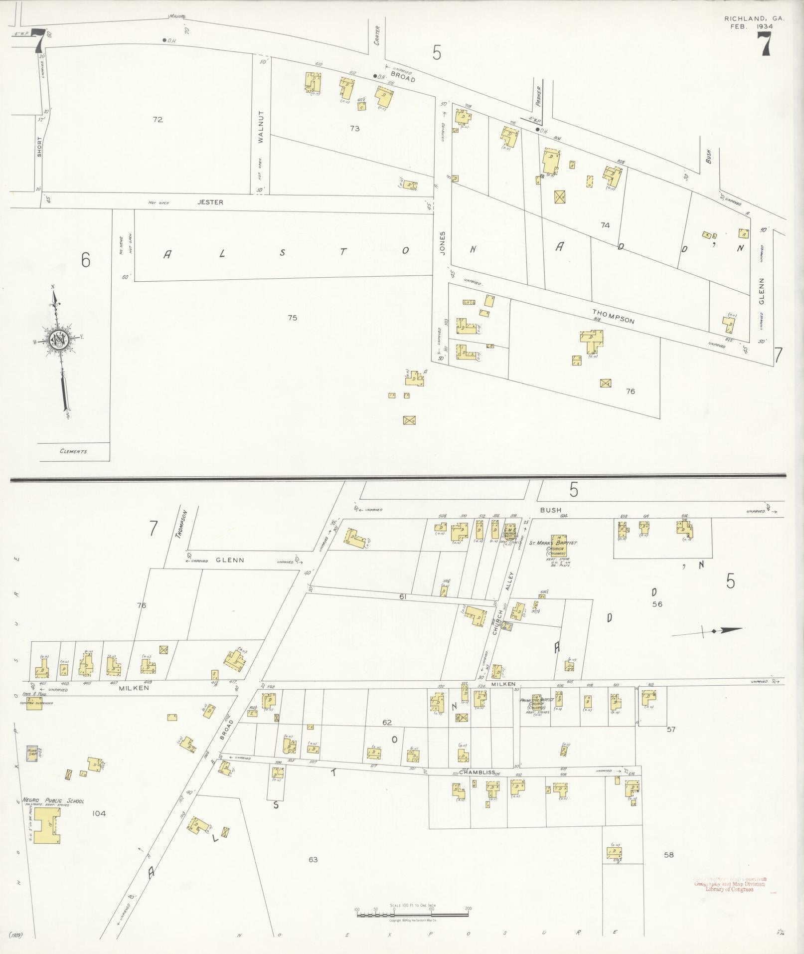 Sanborn Fire Insurance Map from Richland, Stewart County, Georgia (1934), Sheet #0007 - Historic Sanborn Fire Insurance Map Print, vintage old map wall art, antique decor, genealogy gift, Georgia Georgia map