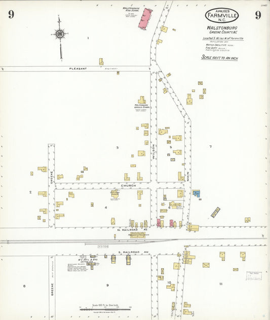 Sanborn Fire Insurance Map from Farmville, Pitt County, North Carolina (1923), Sheet #0009 - Historic Sanborn Fire Insurance Map Print, vintage old map wall art, antique decor, genealogy gift, North Carolina North Carolina map