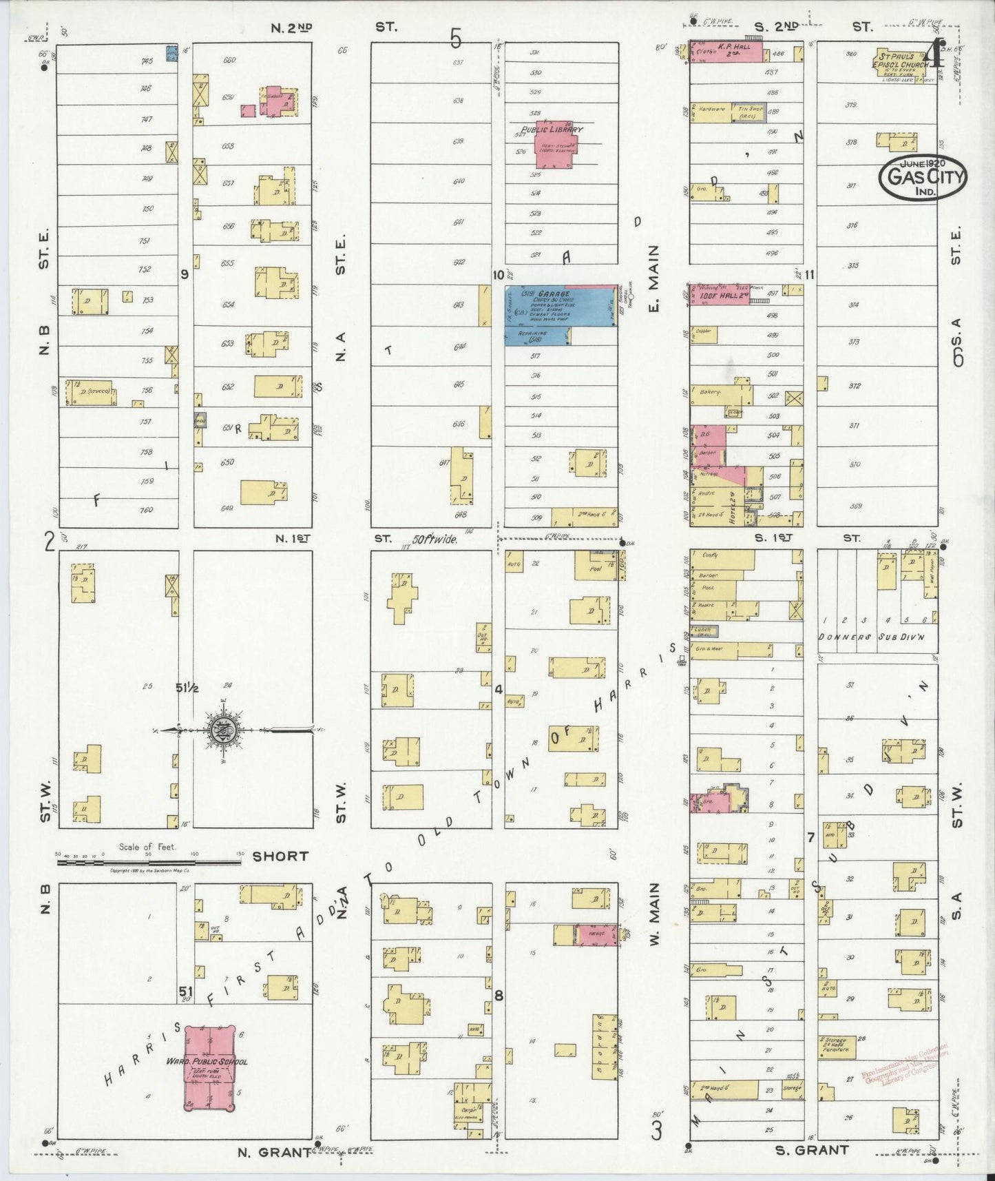 Sanborn Fire Insurance Map from Gas City, Grant County, Indiana (1920), Sheet #0004 - Complete Map Set gallery image, historic Sanborn map, vintage wall art, Indiana Indiana
