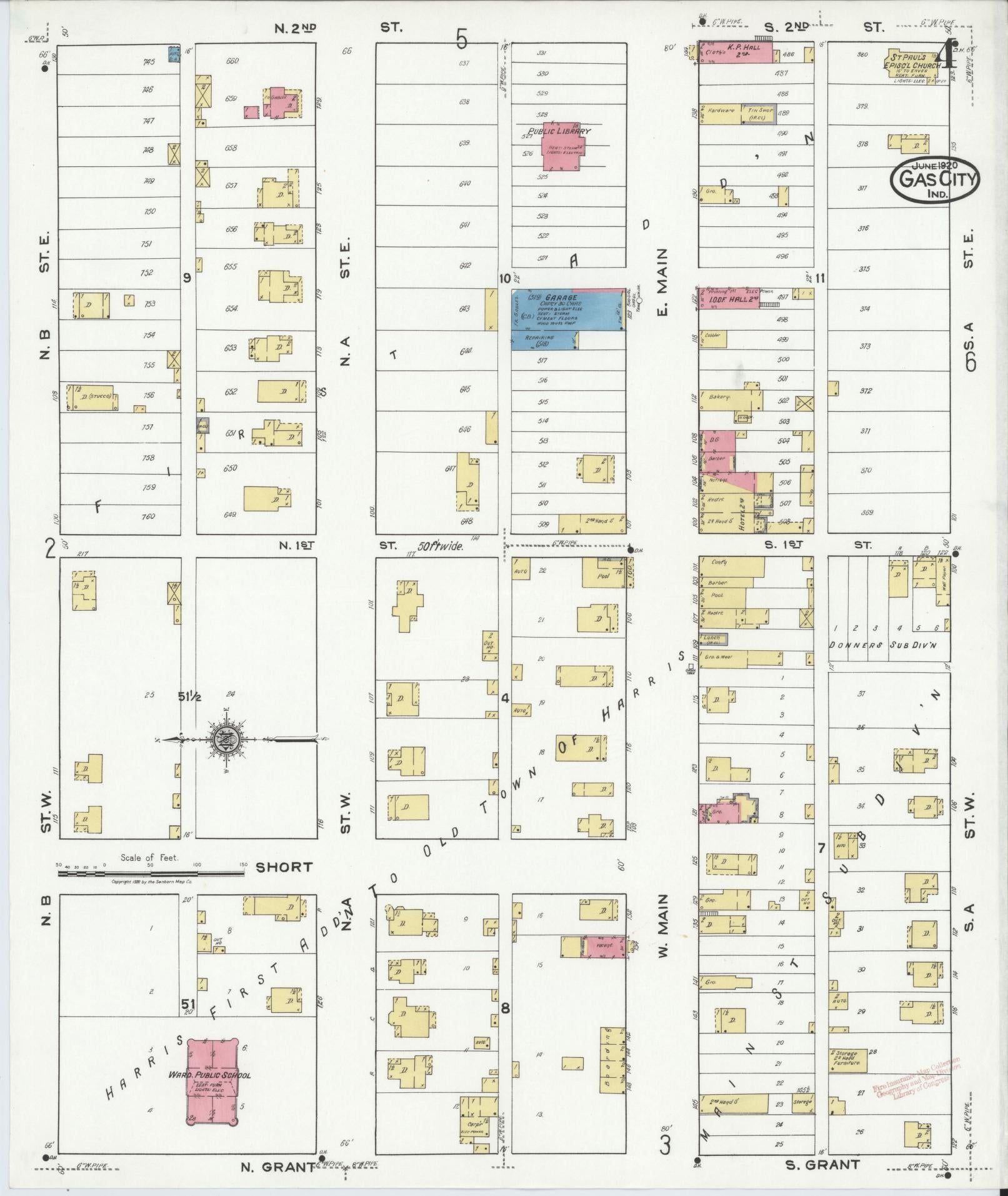Sanborn Fire Insurance Map from Gas City, Grant County, Indiana (1920), Sheet #0004 - Complete Map Set gallery image, historic Sanborn map, vintage wall art, Indiana Indiana