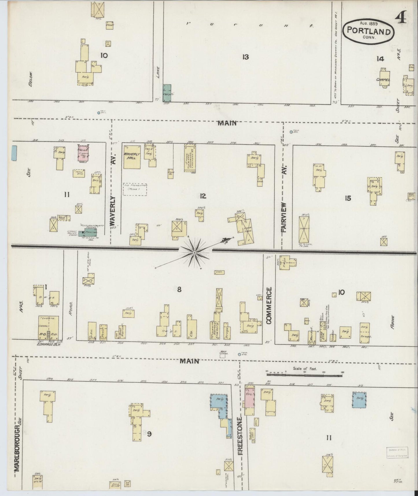 Sanborn Fire Insurance Map from Portland, Middlesex County, Connecticut (1889), Sheet #0004 - Complete Map Set gallery image, historic Sanborn map, vintage wall art, Connecticut Connecticut