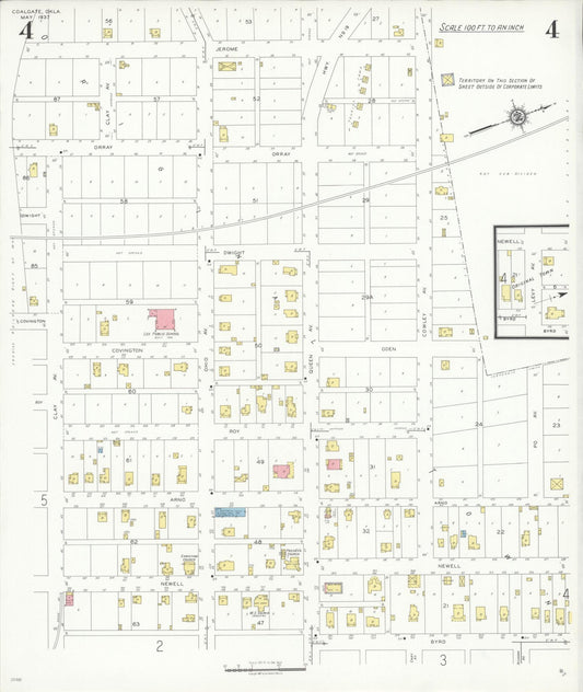 Sanborn Fire Insurance Map from Coalgate, Coal County, Oklahoma (1937), Sheet #0004 - Historic Sanborn Fire Insurance Map Print, vintage old map wall art, antique decor, genealogy gift, Oklahoma Oklahoma map