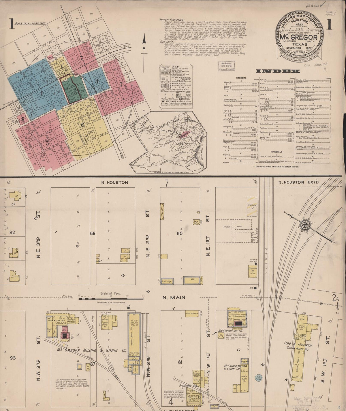 Sanborn Fire Insurance Map from McGregor, McLennan County, Texas (1922), Sheet #0001 - Historic Sanborn Fire Insurance Map Print, vintage old map wall art, antique decor, genealogy gift, Texas Texas map
