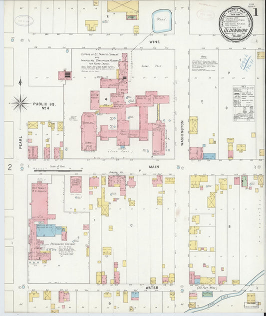 Sanborn Fire Insurance Map from Oldenburg, Franklin County, Indiana (1899), Sheet #0001 - Complete Map Set gallery image, historic Sanborn map, vintage wall art, Indiana Indiana