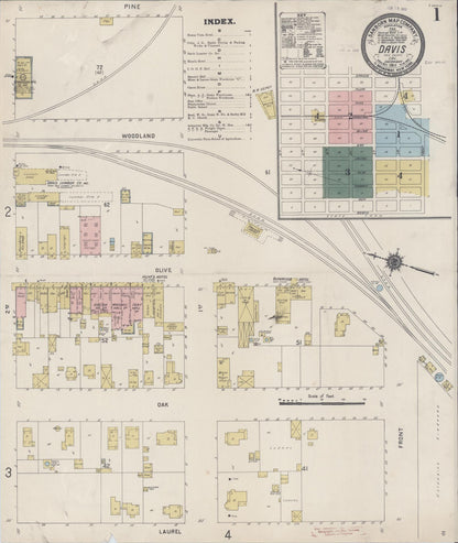 Sanborn Fire Insurance Map from Davis, Yolo County, California (1911), Sheet #0001 - Complete Map Set gallery image, historic Sanborn map, vintage wall art, California California