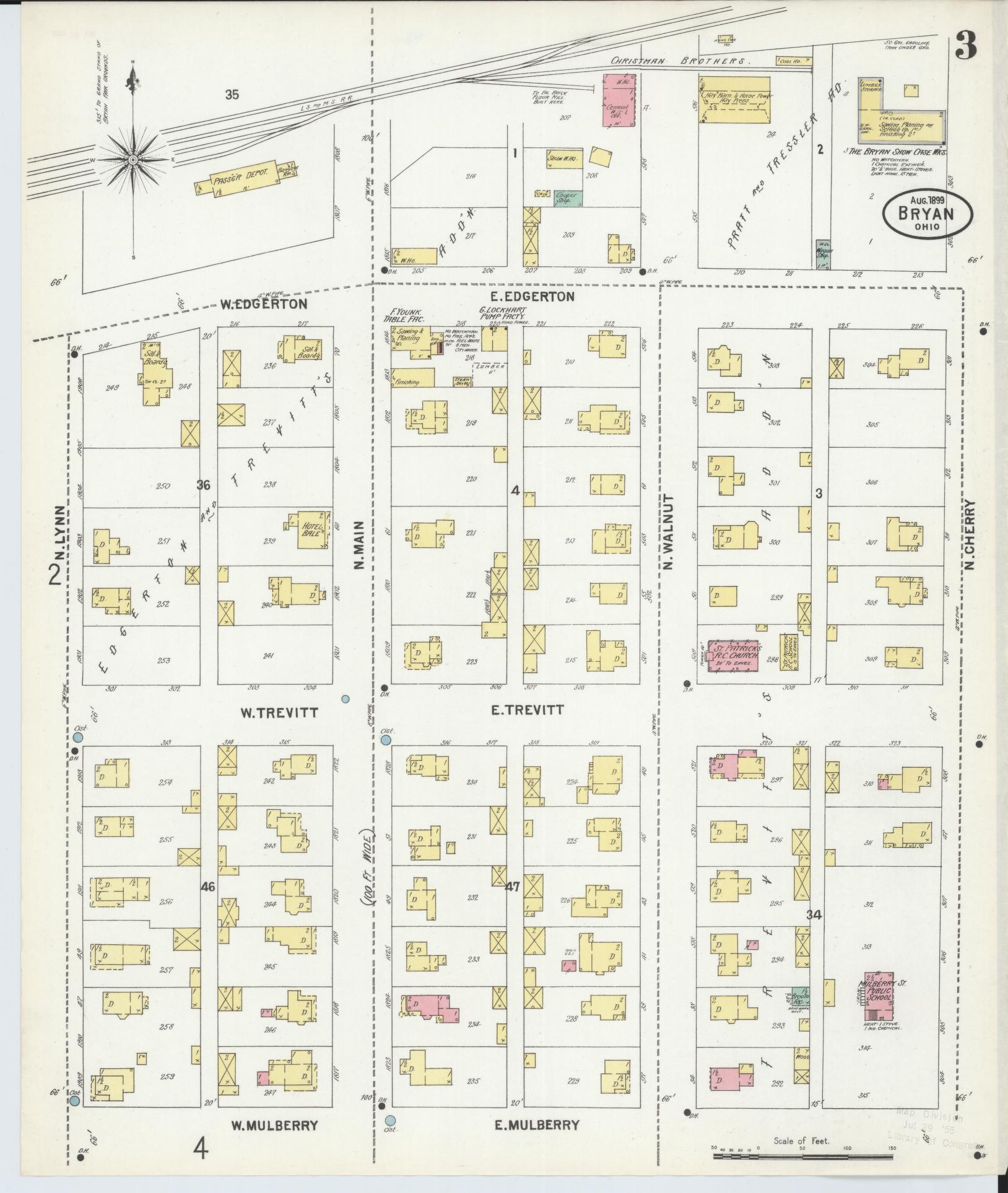 Sanborn Fire Insurance Map from Bryan, Williams County, Ohio (1899), Sheet #0003 - Historic Sanborn Fire Insurance Map Print, vintage old map wall art, antique decor, genealogy gift, Ohio Ohio map