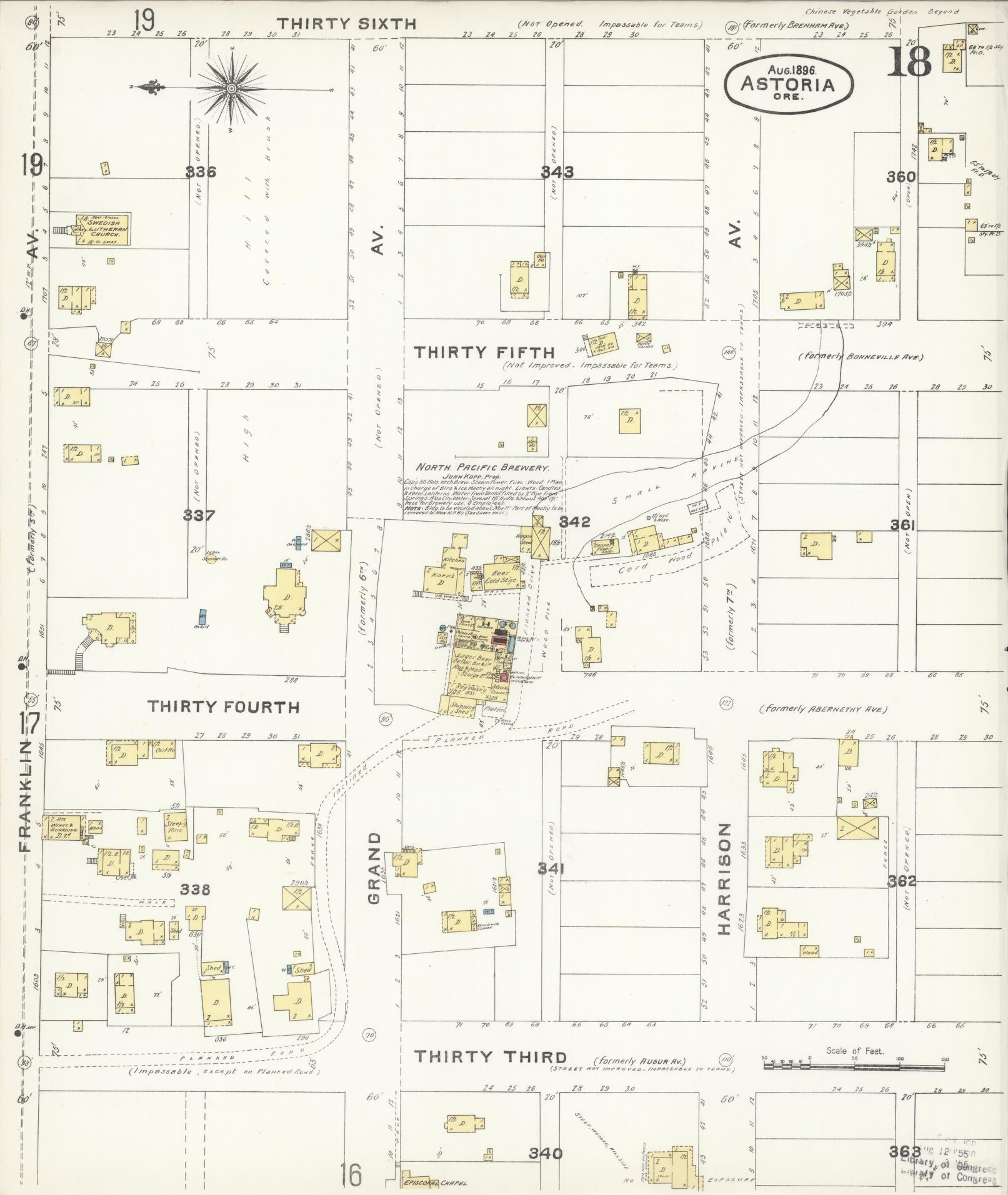 Sanborn Fire Insurance Map from Astoria, Clatsop County, Oregon (1896), Sheet #0018 - Historic Sanborn Fire Insurance Map Print, vintage old map wall art, antique decor, genealogy gift, Oregon Oregon map
