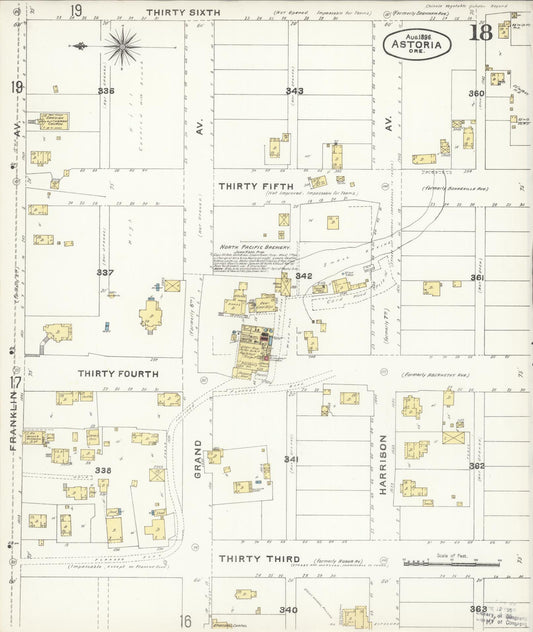 Sanborn Fire Insurance Map from Astoria, Clatsop County, Oregon (1896), Sheet #0018 - Historic Sanborn Fire Insurance Map Print, vintage old map wall art, antique decor, genealogy gift, Oregon Oregon map
