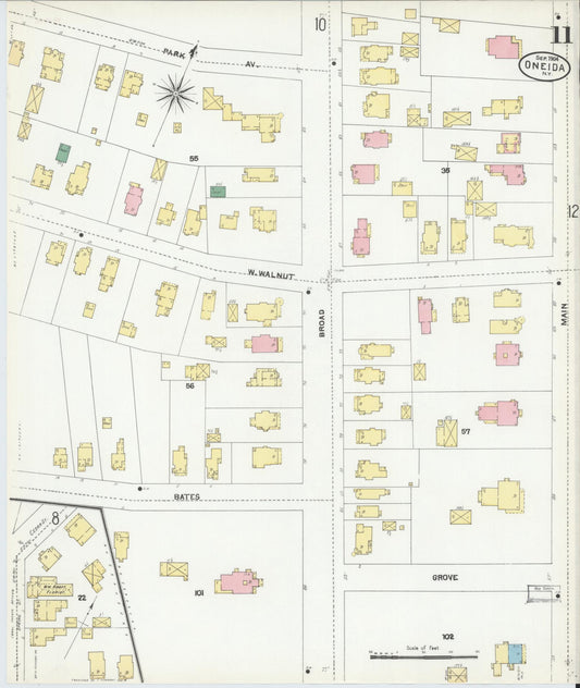 Sanborn Fire Insurance Map from Oneida, Madison County, New York (1904), Sheet #0010 - Historic Sanborn Fire Insurance Map Print, vintage old map wall art, antique decor, genealogy gift, New York New York map