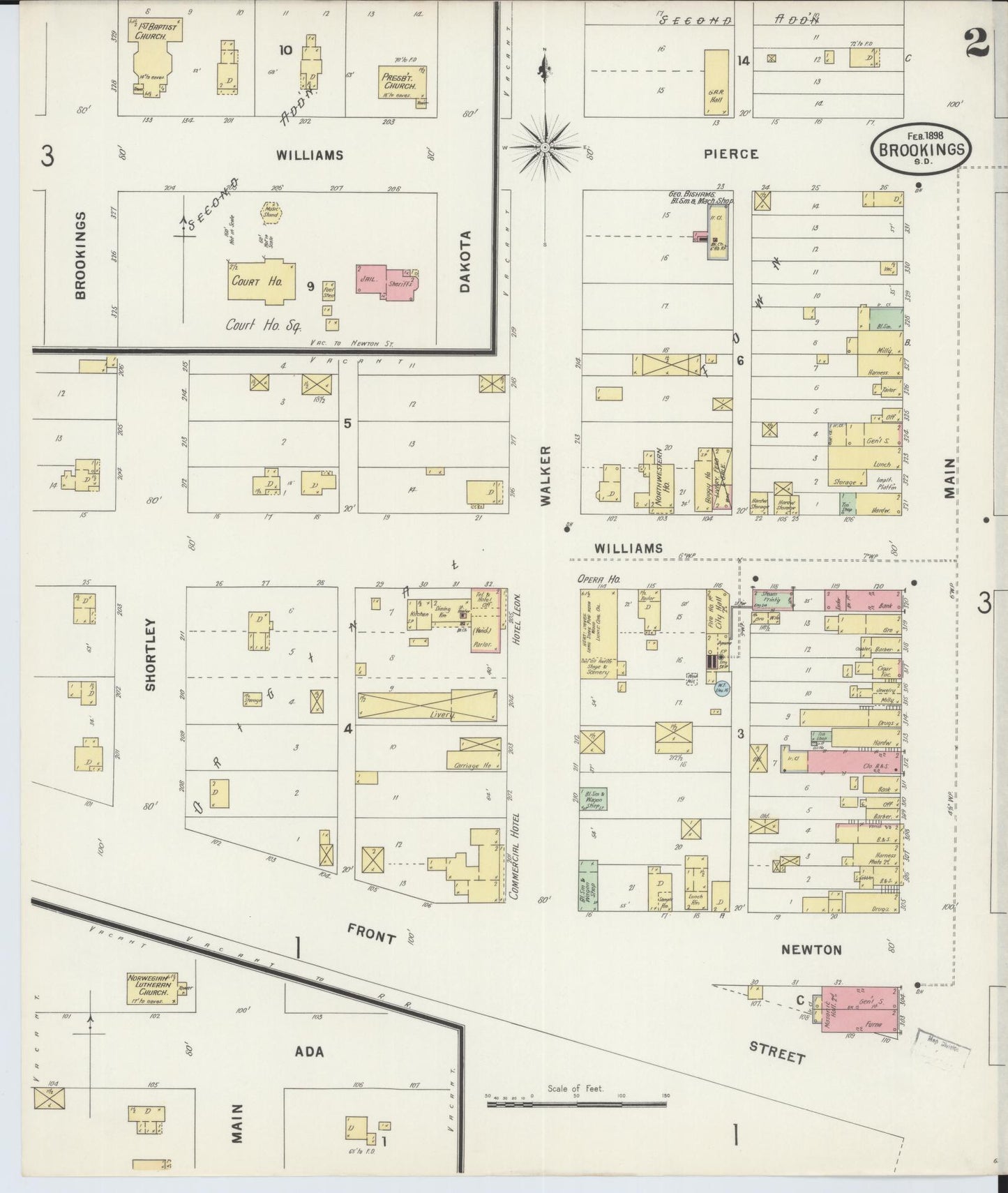 Sanborn Fire Insurance Map from Brookings, Brookings County, South Dakota (1898), Sheet #0002 - Complete Map Set gallery image, historic Sanborn map, vintage wall art, South Dakota South Dakota