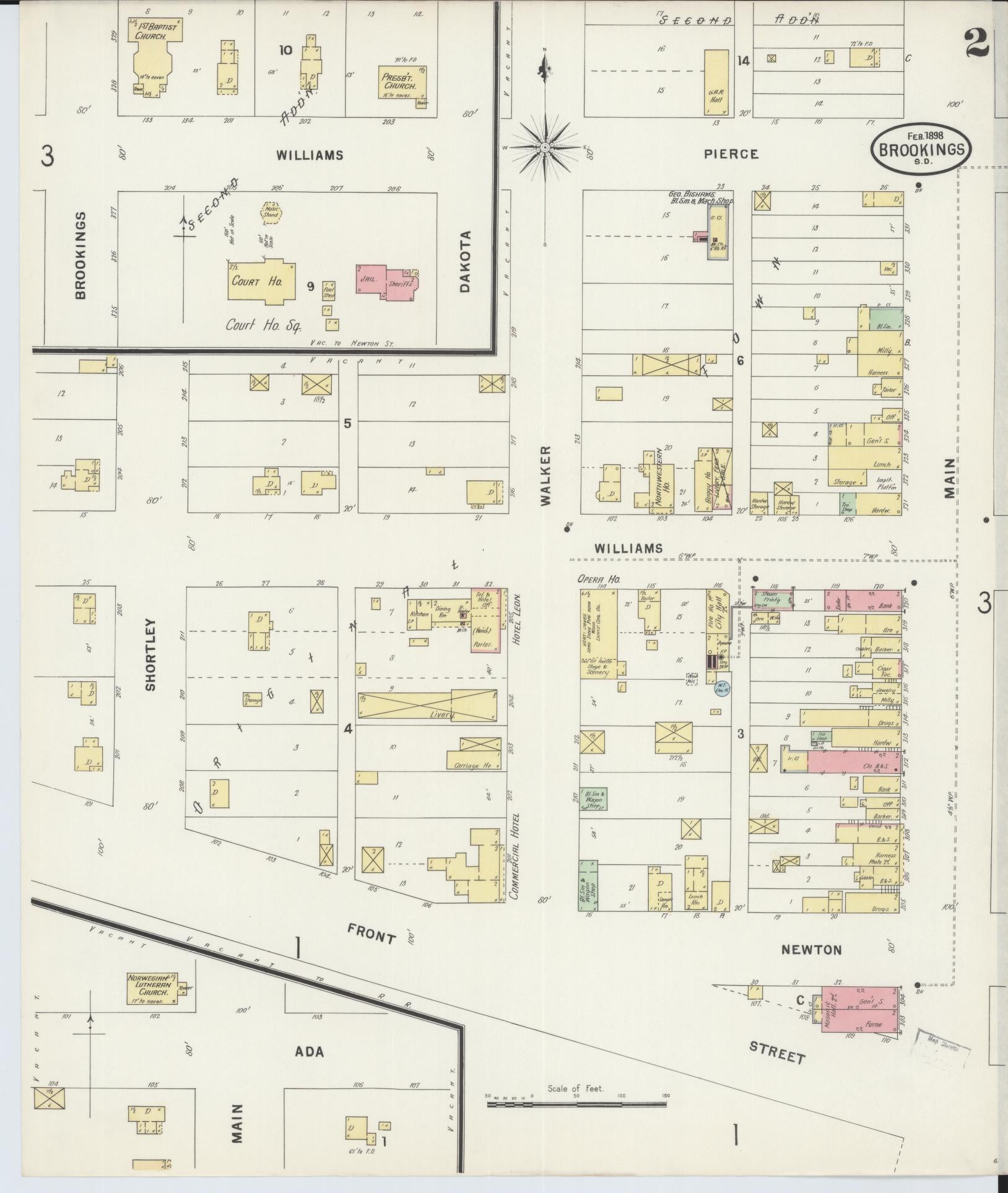 Sanborn Fire Insurance Map from Brookings, Brookings County, South Dakota (1898), Sheet #0002 - Complete Map Set gallery image, historic Sanborn map, vintage wall art, South Dakota South Dakota