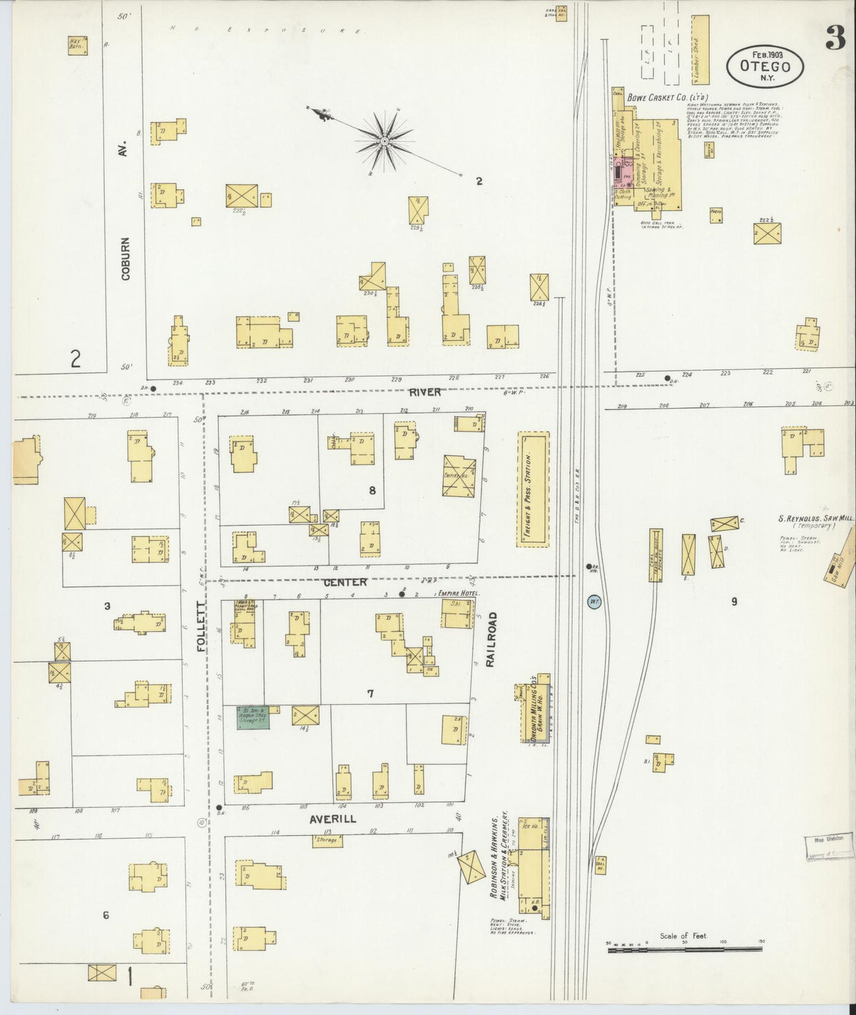 Sanborn Fire Insurance Map from Otego, Otsego County, New York (1903), Sheet #0003 - Historic Sanborn Fire Insurance Map Print, vintage old map wall art, antique decor, genealogy gift, New York New York map