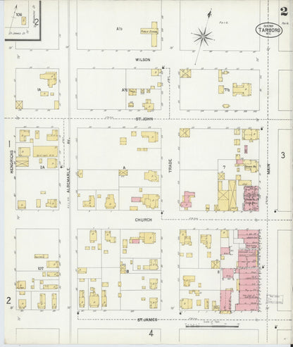 Sanborn Fire Insurance Map from Tarboro, Edgecombe County, North Carolina (1901), Sheet #0002 - Complete Map Set gallery image, historic Sanborn map, vintage wall art, North Carolina North Carolina