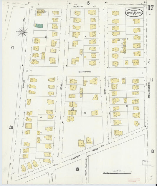 Sanborn Fire Insurance Map from White Plains, Westchester County, New York (1905), Sheet #0017 - Historic Sanborn Fire Insurance Map Print, vintage old map wall art, antique decor, genealogy gift, New York New York map